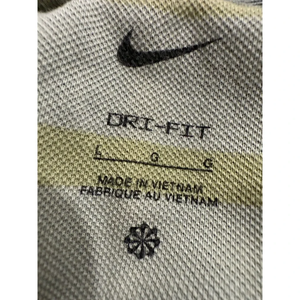Nike‎ Dri-FIT Golf Polo Shirt Mens Large Green Striped Athletic Casual